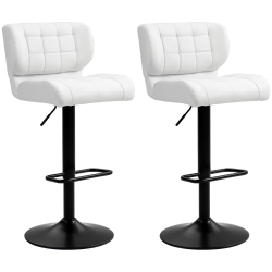 HOMCOM Adjustable Bar Stools Set Of 2, Swivel Tufted Pu Leather Barstools \w Footrest, Back And Large Base, Upholstered Bar Chairs for Kitchen