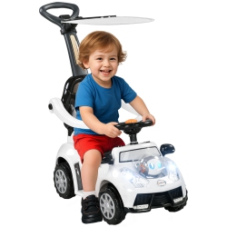 QABA Push Car, 3 In 1 Kids Ride On Car Toddler Sliding Car \w Music, Light, Foot to Floor Baby Car \w Handle, Removable Canopy, Safety Guardrail