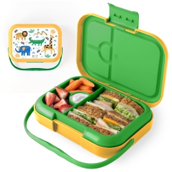 BOZ Bento Box for Kids - Toddler Lunch Box for Daycare - Leak Proof 4 Compartments Kids Lunch Container - Dishwasher Safe - Bento Lunch Box (Safari)