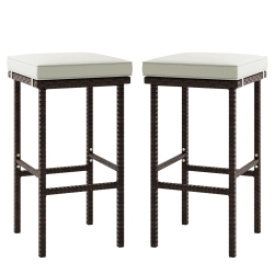 COSTWAY Wicker Bar Stools Set Of 2 With Removable Seat Cushions Footrest Support 400 Lbs