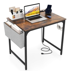 COSTWAY 32" Computer Desk Small With Charging Station Storage Bag & Headphone Hook
