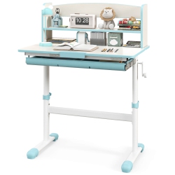 COSTWAY Kids Study Desk With 7-Level Tiltable Desktop Adjustable Height Pull Out Drawer
