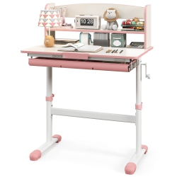 COSTWAY Kids Study Desk With 7-Level Tiltable Desktop Adjustable Height Pull Out Drawer