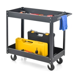 COSTWAY 2-Tier Utility Cart Metal Service Cart Rolling Tool Storage Organizer With Handle