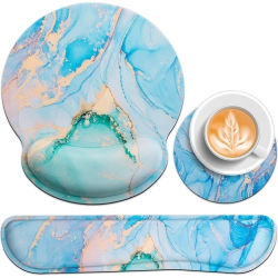 HLD 3-In-1 Mouse Pad \w Wrist Rest Set, Wrist Support Mouse Pad+Keyboard Gel Wrist Rest+Cup Pad, Ergonomic Mouse Pad, Relieving Wrist Pain, Non-Slip