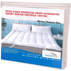 NIAGARA SLEEP SOLUTI Mattress Topper Twin 2-Inch Gusset - 39X75 Inches Plush Down Alternative Quilted Fitted Skirt Protector, Mattress Pad Enhancer