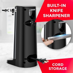 POHL SCHMITT Electric Can Opener \w Knife Sharpener & Bottle Opener - Easy Push Down Lever - for All Standard-Size & Pop-Top Cans - Durable