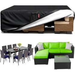 GENER Waterproof Patio Furniture Covers - Heavy Duty 420D Fabric for Outdoor Dining & Coffee Tables (Black, 110"l X 84"w X 28"h)
