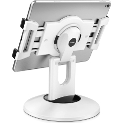 ABOVETEK Retail Kiosk Tablet Stand, 360° Rotating Commercial Tablet Stand, 6-13.5" Business Tablet Holder (White)