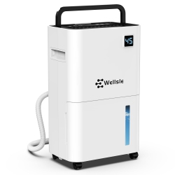WELLSLE 50 Pint Dehumidifiers for Basement Bedroom With Smart Humidity Control, 24Hr Timer, 0.66 Gallon Tank, Drain Hose