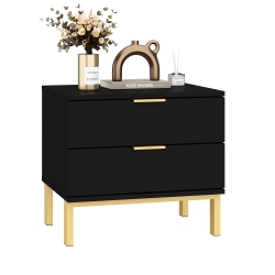 FAMAPY Nightstand With 2 Storage Drawers & Gold Metal Legs, Minimalist And Versatile Bedside Table Sofa End Side Table, (19.7" L X 15.7" W X 17.9" H)