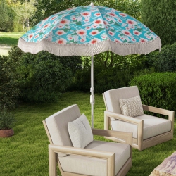 COSTWAY Goplus 6.5 Ft Outdoor Fringe Patio Umbrella With Carrying Bag Push Button Tilt for Garden