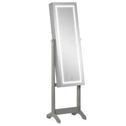 HOMCOM Lockable Mirror Jewelry Cabinet Armoire With Led Light, Angle Adjustable Jewelry Organizer With Full-Length Mirror for Dressing Room In Grey