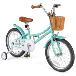 COSTWAY 18" Kids Bike With Height Adjustable Handlebar Seat Basket Bell Training Wheels