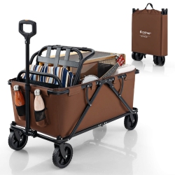 COSTWAY Heavy-Duty Wagon Cart With Adjustable Handlebar Bottle Holders & Storage Pocket