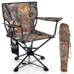COSTWAY Goplus 360° Swivel Hunting Chair With Mesh Cup Holder & Storage Pockets Cozy Backrest