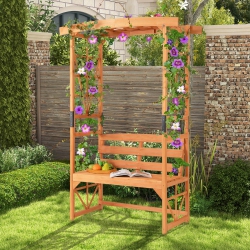 COSTWAY Patio Garden Arbor With Pergola Bench 2 Trellises for Climbing Plants Vines Grapes