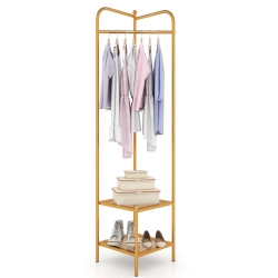 COSTWAY Corner Coat Rack With Shelves Freestanding Hall Tree With Top Hanger
