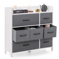 COSTWAY 7-Drawer Dresser for Bedroom Chest Of Drawers With 2 Large Fabric Bins In White