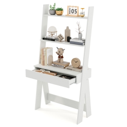 COSTWAY Ladder Shelf Desk Bookcase W/countertop, Drawer & 2 Shelves Bookshelf