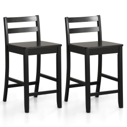 COSTWAY 24-Inch Wooden Bar Stools Set Of 2 With Ergonomic Backrest Counter Height Stools