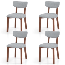COSTWAY Upholstered Dining Chairs Set Of 4 With Solid Rubber Wood Frame, Curved Backrest