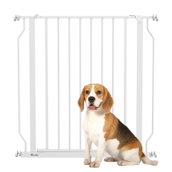 PAWHUT 30"- 34" Extra Wide Dog Gate With Door, Double Locking System, Easy Install Pet Gate for Stairs, Hallways, And Doorways In White