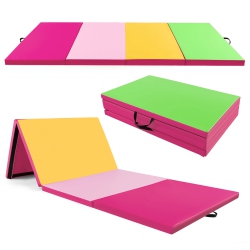 COSTWAY 10' X 4' X 2" 4-Panel Folding Exercise Mat With Carrying Handles for Gym Yoga
