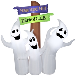 GEMMY Industries Airblown® Inflatable Halloween -Ghost Trio Sign-Md Scene 68" X 72