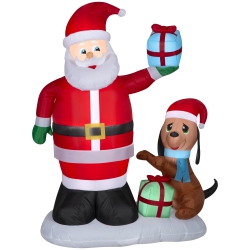 GEMMY Industries Airblown® Inflatable Christmas -Santa And Puppy Dog W/ Giftbox Scene-Lg 72