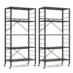 COSTWAY 2 PCs 5-Tier Folding Shelf Free Diy Design Shelving Unit With 4 Universal Wheels
