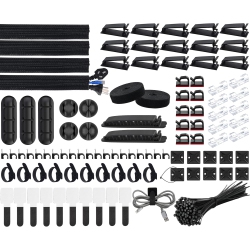 HLD 200PCs Cable Management Kit, 4 Cable Sleeves, 37 Cable Clips, 7 Cable Holders, 10 Zip Tie Mounts, 20 Cable Clip Nails, 100 Cable Fastening Ties, 20+2