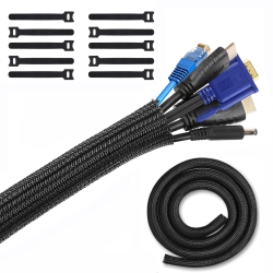 HLD Cable Tidy Sleeve 16Ft-1/2 Inch, Cable Organizer for Desk, Computer Wire Protector Cable Wrap Cover, Cord Management \w 10 PCs Reusable Cable