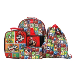BIOWORLD Super Mario Bros. Character Tile Kids 14" Backpack And Lunch Bag 4 Piece Set