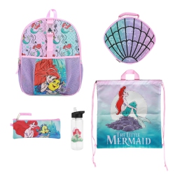 BIOWORLD Disney Princess Little Mermaid Ariel And Flounder Kids 14" Backpack And Lunch Bag 5 Piece Set