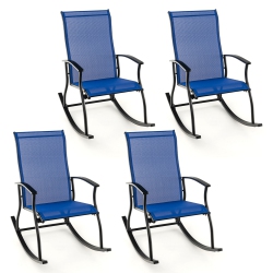 COSTWAY 4 PCs Outdoor Rocking Chairs With Breathable Backrest Smooth Safe Rocking Design