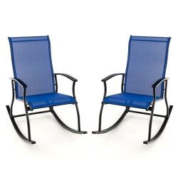 COSTWAY 2 PCs Outdoor Rocking Chairs With Breathable Backrest Smooth Safe Rocking Design