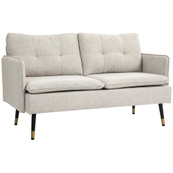 HOMCOM 55" Loveseat Sofa, Linen Upholstered Love Seat \w S Spring, Steel Legs And Button Tufting, Small Couch for Living Room, Bedroom, Office
