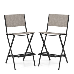 COSTWAY Set Of 2 Outdoor Bar Chair Folding Bar Height Stool With Metal Frame