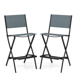 COSTWAY Set Of 2 Outdoor Bar Chair Folding Bar Height Stool With Metal Frame