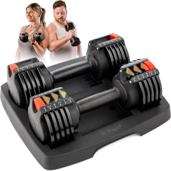 LIFEPRO Adjustable Dumbbells Set 15Lb Pair – 5-In-1 Compact Weights \w Rack, Quick Adjust Slider, Secure Grip, Alloy Steel Build – Space Saving