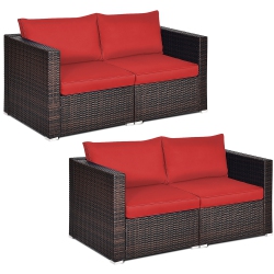 COSTWAY 4PCs Patio Rattan Corner Sofa Sectional Furniture Set W/cushion
