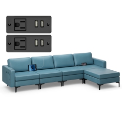 COSTWAY Modular L-Shaped Sectional Sofa W/ Reversible Chaise & 4 USB Ports