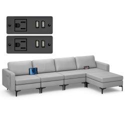 COSTWAY Modular L-Shaped Sectional Sofa W/ Reversible Chaise & 4 USB Ports
