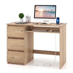 COSTWAY Computer Desk With Power Outlet Keyboard Tray & 3 Large Drawers Type-C & USB Ports