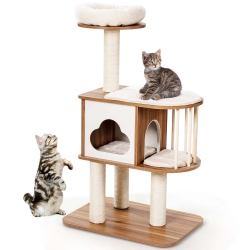 COSTWAY 46" Modern Wooden Cat Tree With Platform & Washable Cushions for Kittens & Cats
