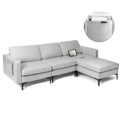 COSTWAY Modular L-Shaped Sectional Sofa W/ Reversible Chaise & 2 USB Ports