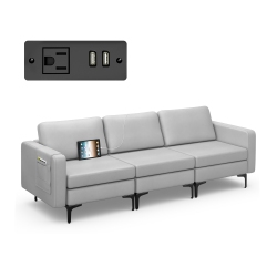 COSTWAY Modular 3-Seat Sofa Couch W/ Socket USB Ports & Side Storage Pocket