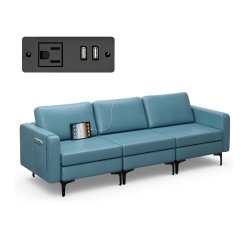COSTWAY Modular 3-Seat Sofa Couch W/ Socket USB Ports & Side Storage Pocket