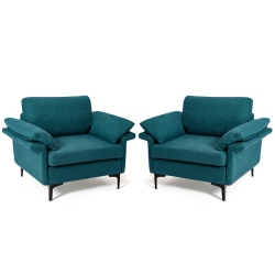 COSTWAY Set Of 2 Fabric Accent Armchair Upholstered Single Sofa W/ Metal Legs
